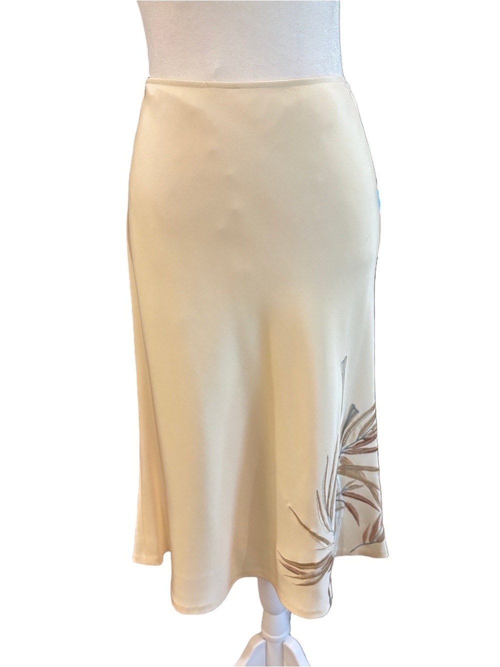 Lafayette 148 Cream A-Line Midi Skirt Sz 6 embroidery silk quiet luxury neutral
